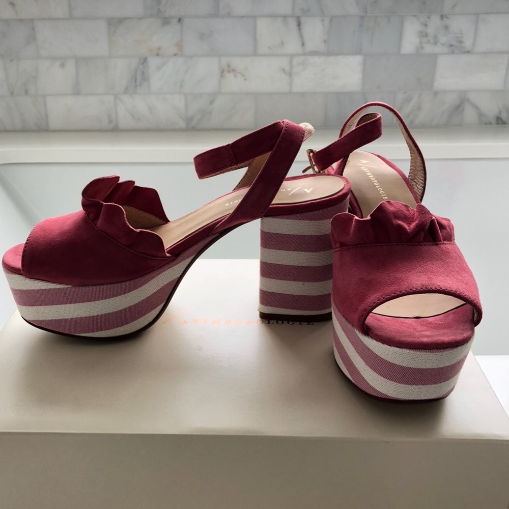 New: Anthropologie pink & white platform sandals